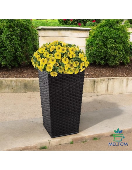 Macetero cuadrado efecto ratán 3XL alto 39 × 39 × 75 cm, 100 L – Negro | Töpferkönig