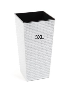 Plantenbak vierkant rotanlook 3XL hoog 39 × 39 × 75 cm, 100 L – Wit | Töpferkönig
