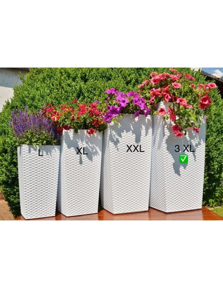 Macetero cuadrado efecto ratán 3XL alto 39 × 39 × 75 cm, 100 L – Blanco | Töpferkönig