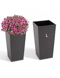 Blumenkübel eckig Rattan-Optik L hoch 24 × 24 × 47 cm, 21 L – Anthrazit | Töpferkönig