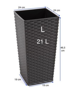 Plantenbak vierkant rotanlook L hoog 24 × 24 × 47 cm, 21 L – Antraciet | Töpferkönig 2