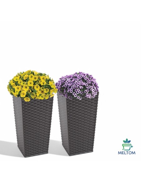Blumenkübel eckig Rattan-Optik L hoch 24 × 24 × 47 cm, 21 L – Anthrazit | Töpferkönig