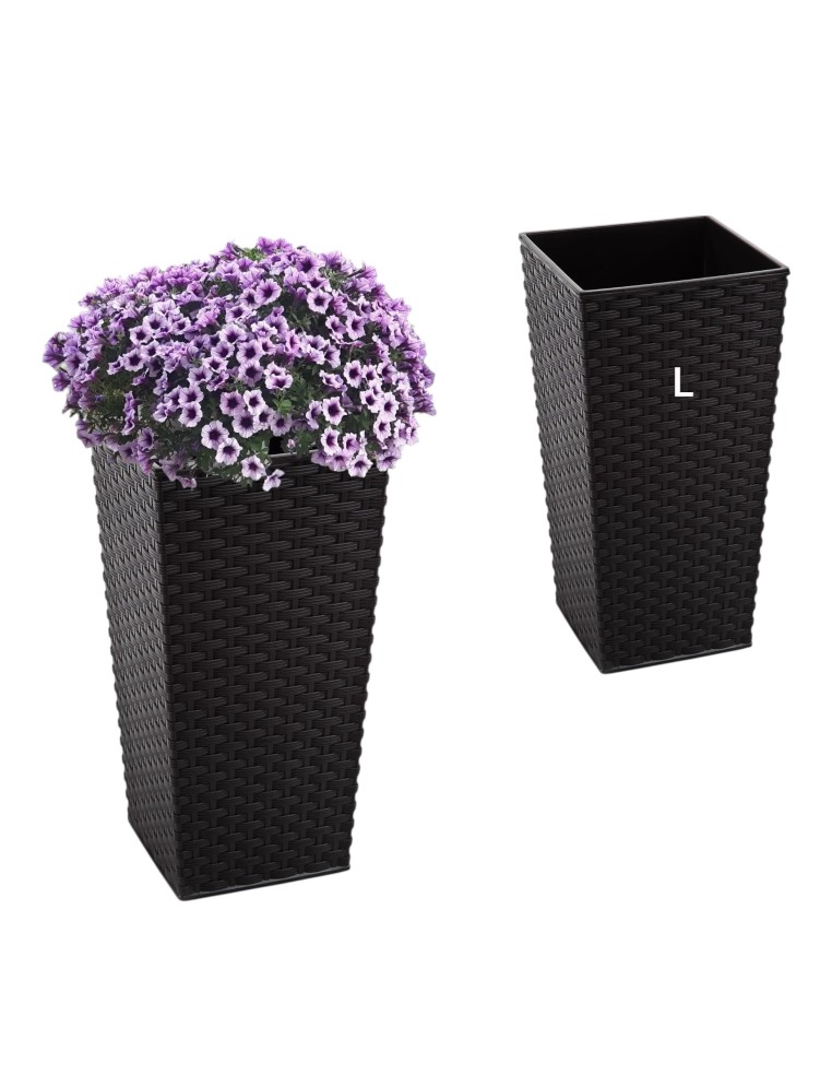 Macetero cuadrado efecto ratán L alto 24 × 24 × 47 cm, 21 L – Negro | Töpferkönig