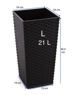 Fioriera quadrata effetto rattan L alta 24 × 24 × 47 cm, 21 L – Nero | Töpferkönig 2