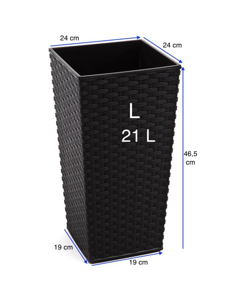 Blumenkübel eckig Rattan-Optik L hoch 24 × 24 × 47 cm, 21 L – Schwarz | Töpferkönig