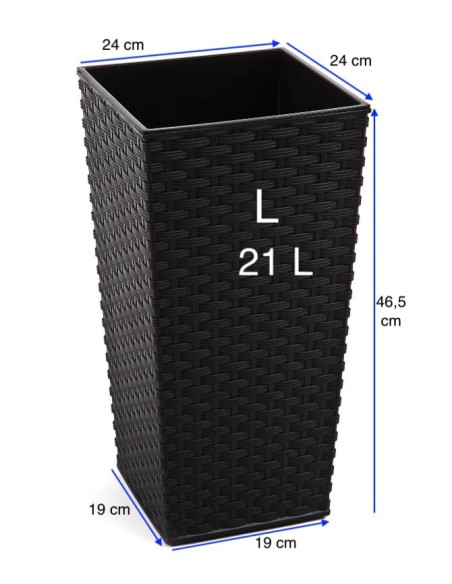 Fioriera quadrata effetto rattan L alta 24 × 24 × 47 cm, 21 L – Nero | Töpferkönig
