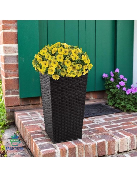 Pot haut carré aspect rotin L 24 × 24 × 47 cm, 21 L – Noir | Töpferkönig