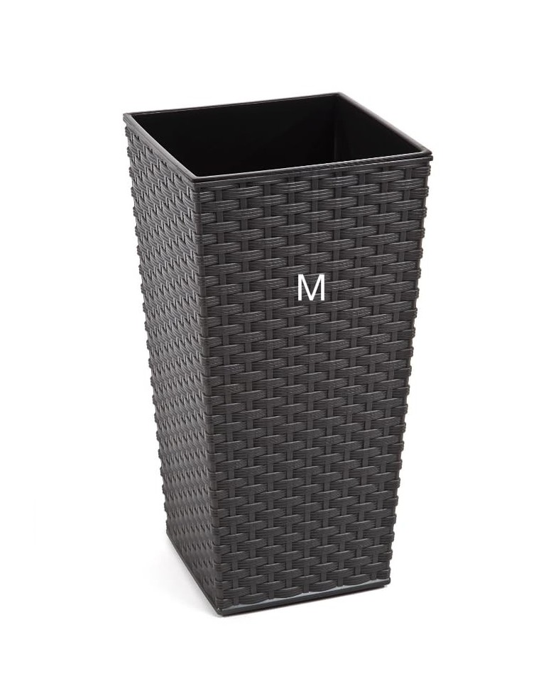 Plantenbak vierkant rotanlook M hoog 19 × 19 × 36 cm, 11 L – Antraciet | Töpferkönig