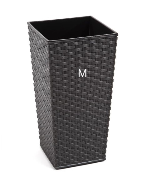 Plantenbak vierkant rotanlook M hoog 19 × 19 × 36 cm, 11 L – Antraciet | Töpferkönig