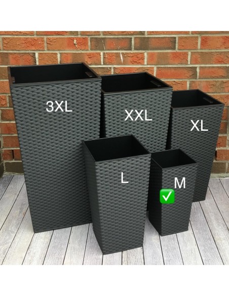 Plantenbak vierkant rotanlook M hoog 19 × 19 × 36 cm, 11 L – Antraciet | Töpferkönig