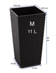 Fioriera quadrata effetto rattan M alta 19 × 19 × 36 cm, 11 L – Nero | Töpferkönig 2