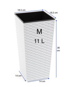 Pot haut carré aspect rotin M 19 × 19 × 36 cm, 11 L – Blanc | Töpferkönig 2