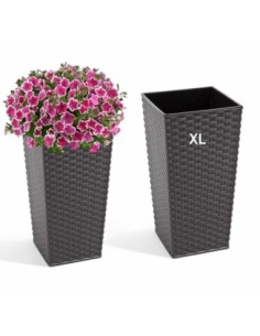 Macetero cuadrado efecto ratán XL alto 29 × 29 × 57 cm, 40 L – Antracita | Töpferkönig