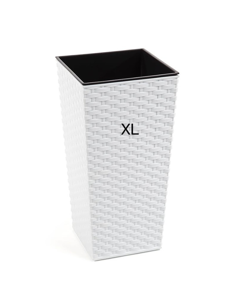 Fioriera quadrata effetto rattan XL alta 29 × 29 × 57 cm, 40 L – Bianco | Töpferkönig