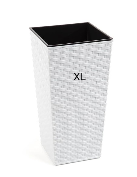 Plantenbak vierkant rotanlook XL hoog 29 × 29 × 57 cm, 40 L – Wit | Töpferkönig