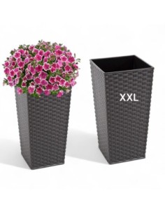 Blumenkübel eckig Rattan-Optik XXL hoch 34 × 34 × 67 cm, 58 L – Anthrazit | Töpferkönig