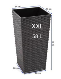 Fioriera quadrata effetto rattan XXL alta 34 × 34 × 67 cm, 58 L – Antracite | Töpferkönig 2