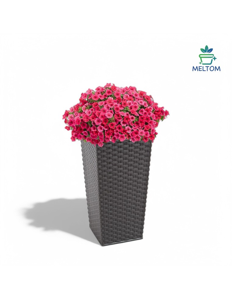 Plantenbak vierkant rotanlook XXL hoog 34 × 34 × 67 cm, 58 L – Antraciet | Töpferkönig