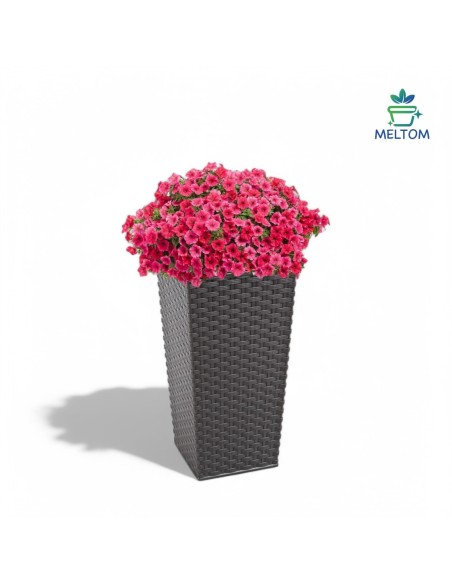 Pot haut carré aspect rotin XXL 34 × 34 × 67 cm, 58 L – Anthracite | Töpferkönig