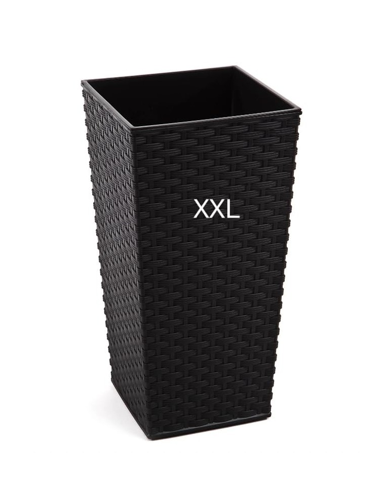 Plantenbak vierkant rotanlook XXL hoog 34 × 34 × 67 cm, 58 L – Zwart | Töpferkönig