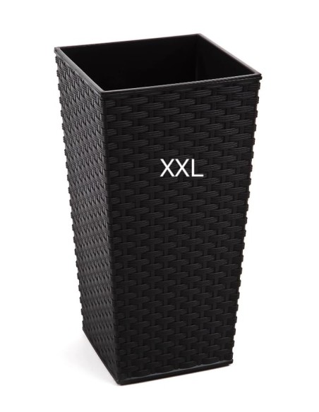 Blumenkübel eckig Rattan-Optik XXL hoch 34 × 34 × 67 cm, 58 L – Schwarz | Töpferkönig
