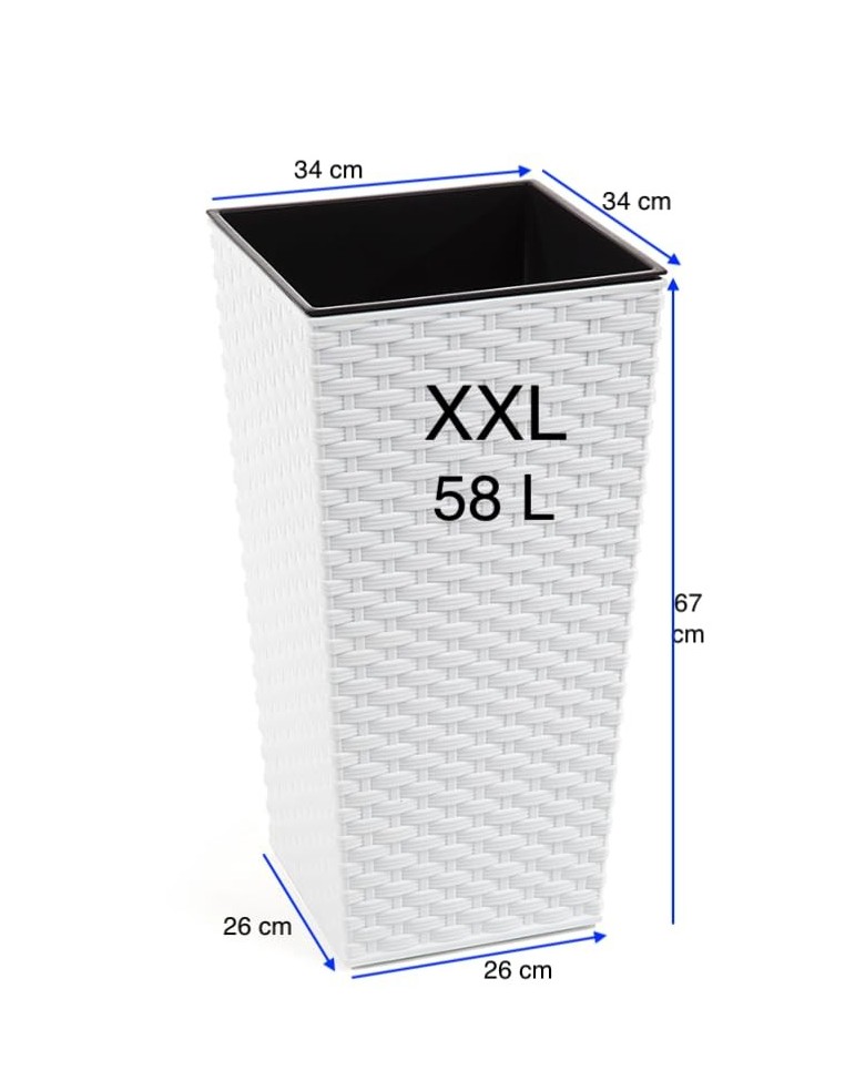 Blumenkübel eckig Rattan-Optik XXL hoch 34 × 34 × 67 cm, 58 L – Weiß | Töpferkönig