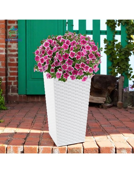 Blumenkübel eckig Rattan-Optik XXL hoch 34 × 34 × 67 cm, 58 L – Weiß | Töpferkönig