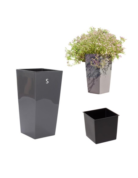Macetero cuadrado S alto 13 × 13 × 26 cm brillante, 3,5 L – Antracita | Töpferkönig