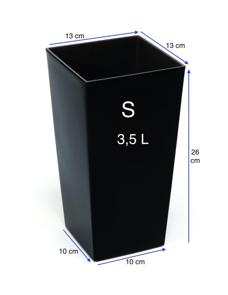 Fioriera quadrata S alta 13 × 13 × 26 cm lucida, 3,5 L – Nero | Töpferkönig