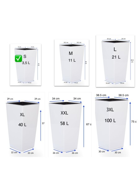 Pot haut carré S 13 × 13 × 26 cm brillant, 3,5 L – Blanc | Töpferkönig