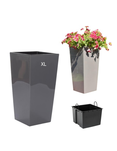 Fioriera quadrata XL alta 29 × 29 × 57 cm lucida, 40 L – Antracite | Töpferkönig