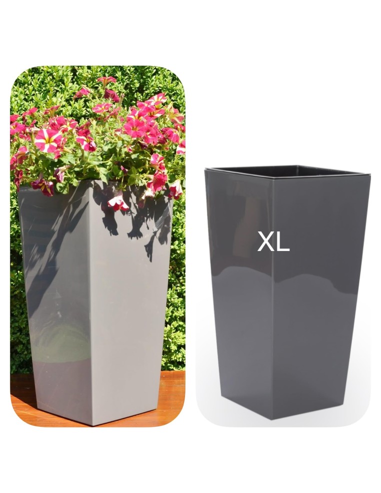 Blumenkübel eckig XL hoch 29 × 29 × 57 cm Hochglanz, 40 L – Anthrazit | Töpferkönig
