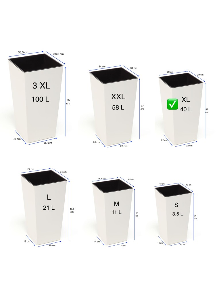 Plantenbak vierkant XL hoog 29 × 29 × 57 cm hoogglans, 40 L – Crème | Töpferkönig