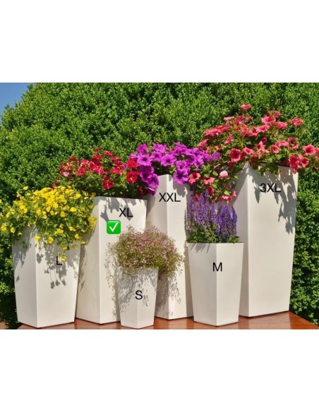 Blumenkübel eckig XL hoch 29 × 29 × 57 cm Hochglanz, 40 L – Creme | Töpferkönig