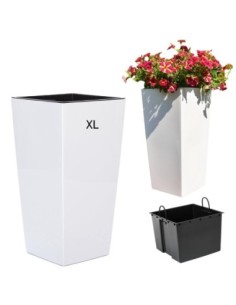 Blumenkübel eckig XL hoch 29 × 29 × 57 cm Hochglanz, 40 L – Weiß | Töpferkönig