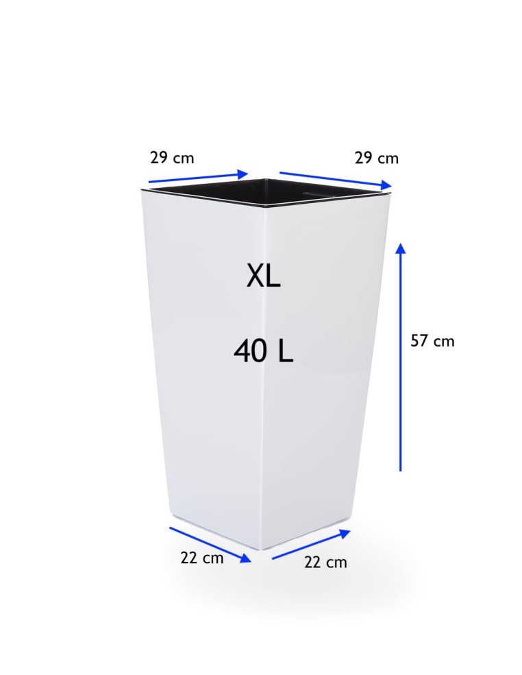 Pot haut carré XL 29 × 29 × 57 cm brillant, 40 L – Blanc | Töpferkönig