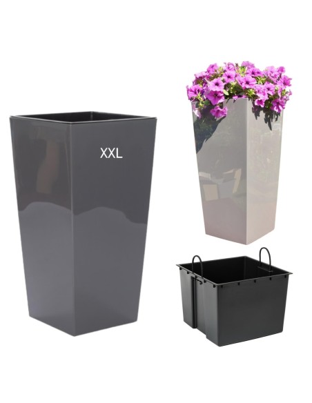 Pot haut carré XXL 34 × 34 × 67 cm brillant, 58 L – Anthracite | Töpferkönig
