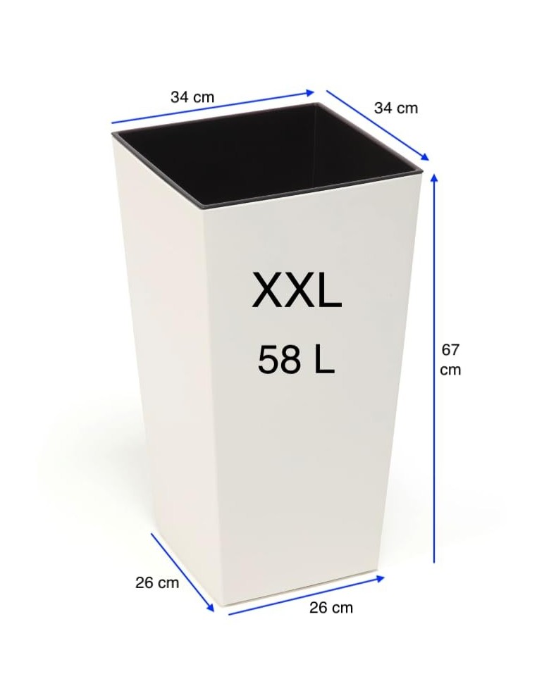 Blumenkübel eckig XXL hoch 34 × 34 × 67 cm Hochglanz, 58 L – Creme | Töpferkönig