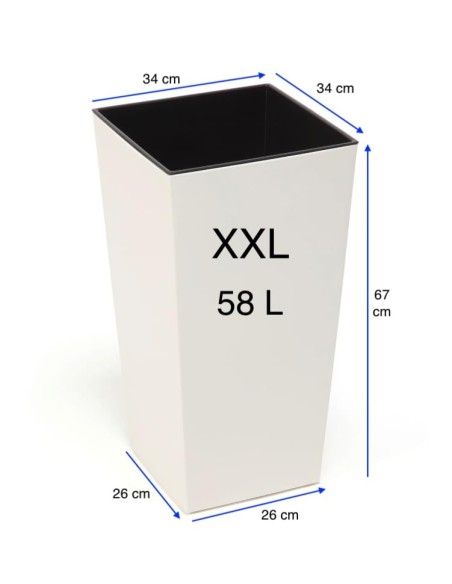 Plantenbak vierkant XXL hoog 34 × 34 × 67 cm hoogglans, 58 L – Crème | Töpferkönig