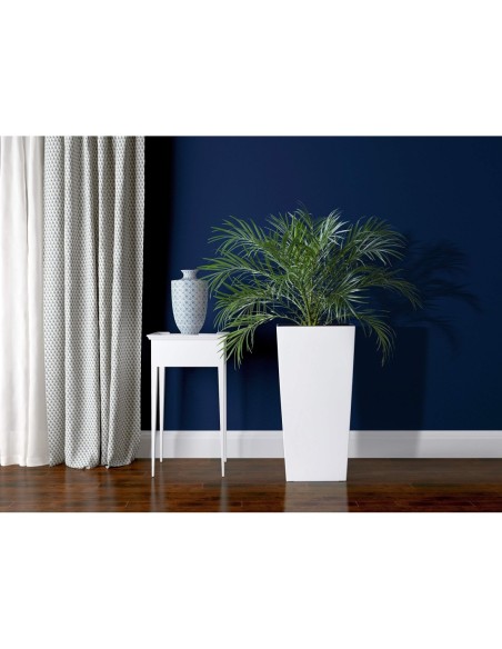 Blumenkübel eckig XXL hoch 34 × 34 × 67 cm Hochglanz, 58 L – Creme | Töpferkönig