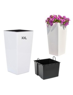 Macetero cuadrado XXL alto 34 × 34 × 67 cm brillante, 58 L – Blanco | Töpferkönig