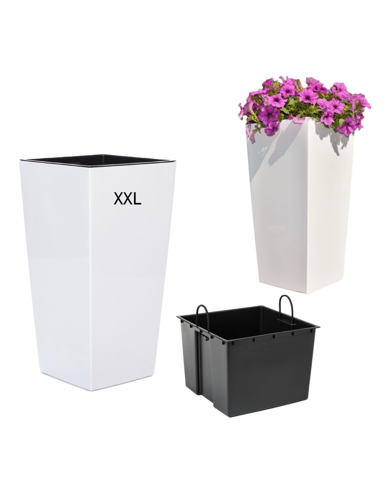 Pot haut carré XXL 34 × 34 × 67 cm brillant, 58 L – Blanc | Töpferkönig