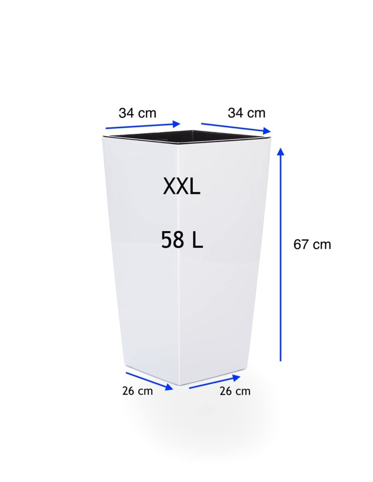 Fioriera quadrata XXL alta 34 × 34 × 67 cm lucida, 58 L – Bianco | Töpferkönig