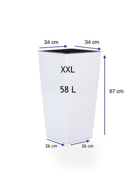 Plantenbak vierkant XXL hoog 34 × 34 × 67 cm hoogglans, 58 L – Wit | Töpferkönig