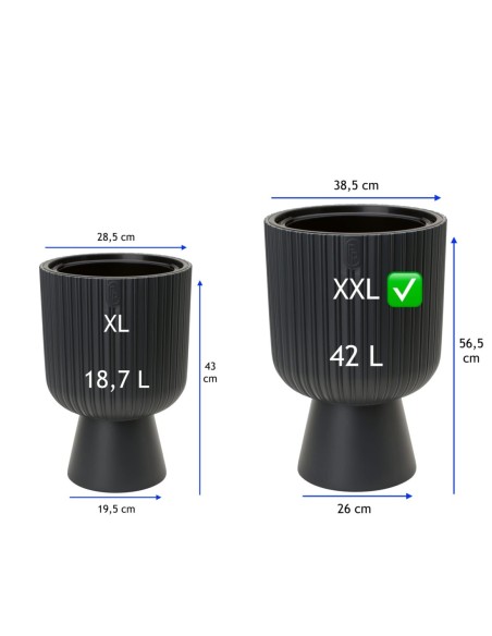 Pot haut rond Ø39 × 57 cm avec système d'arrosage, 42 L – Anthracite | Töpferkönig