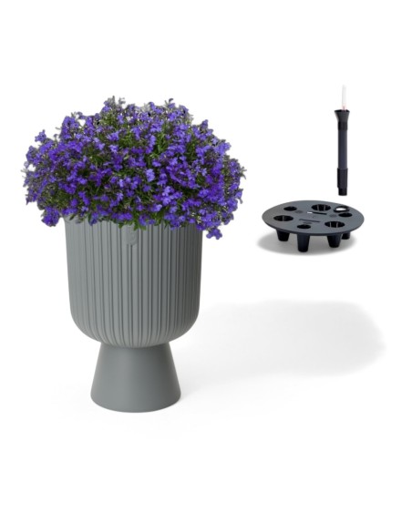 Fioriera rotonda alta Ø39 × 57 cm con sistema di irrigazione, 42 L – Grigio | Töpferkönig