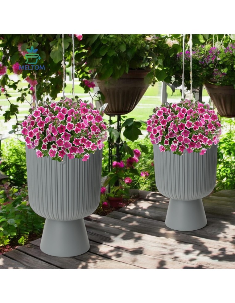 Plantenbak rond hoog Ø39 × 57 cm met bewateringssysteem, 42 L – Grijs | Töpferkönig