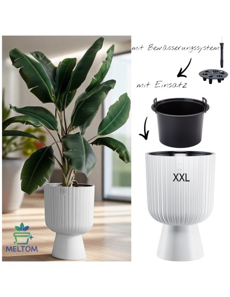 Plantenbak rond hoog Ø39 × 57 cm met bewateringssysteem, 42 L – Wit | Töpferkönig
