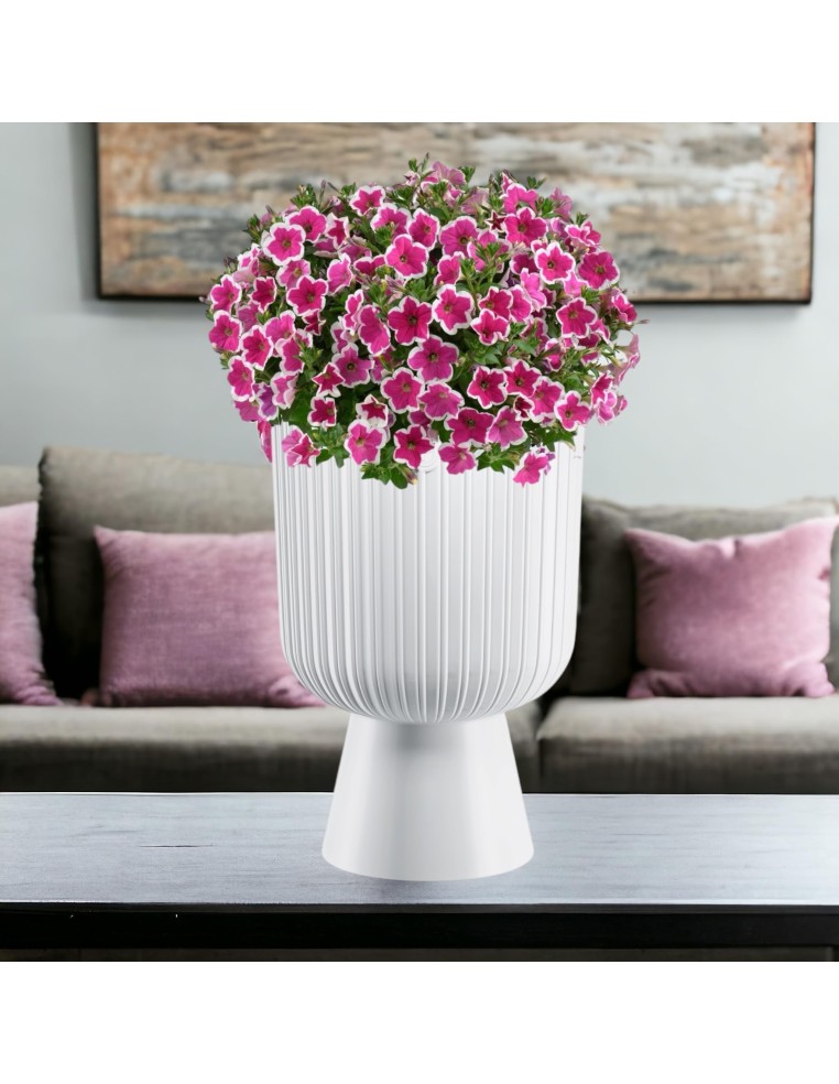 Blumenkübel rund hoch Ø39 × 57 cm mit Bewässerungssystem, 42 L – Weiß | Töpferkönig