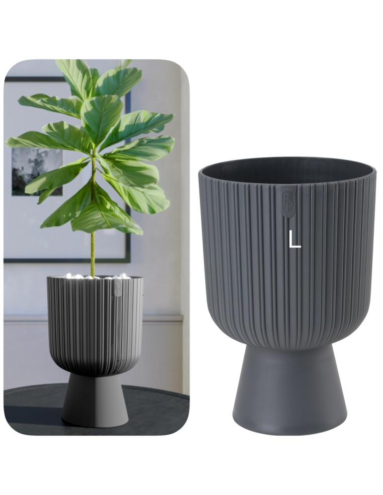 Pot de fleurs rond L Ø18 × 27 cm strié, 3,7 L – Anthracite | Töpferkönig